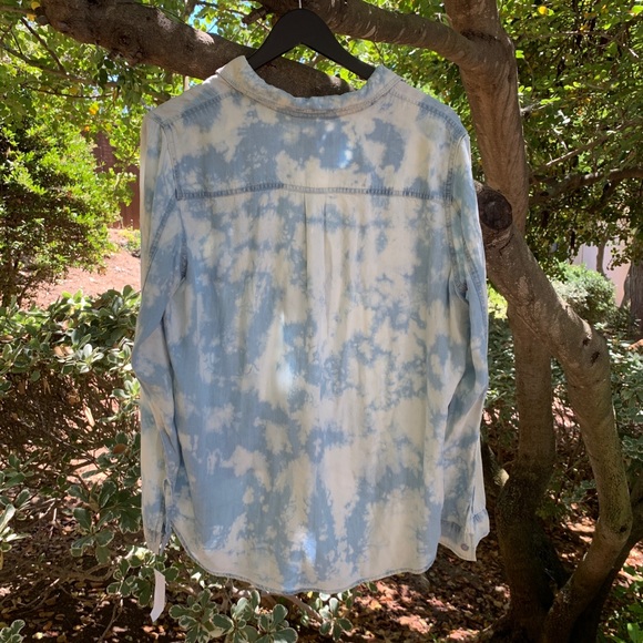 ABS Acid Wash Button Down Blouse Top - Picture 3 of 4